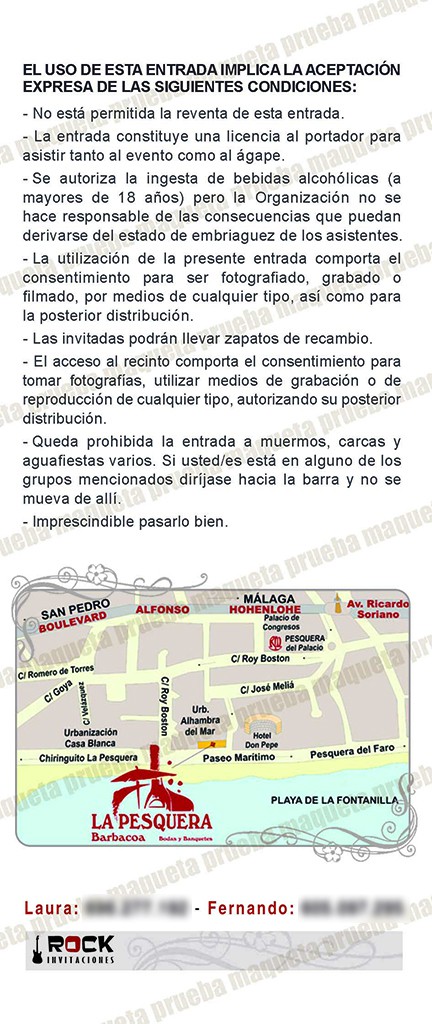 Reverso de las invitaciones. En este caso, decidieron pasarnos el mapa que les facilitó el restaurante.